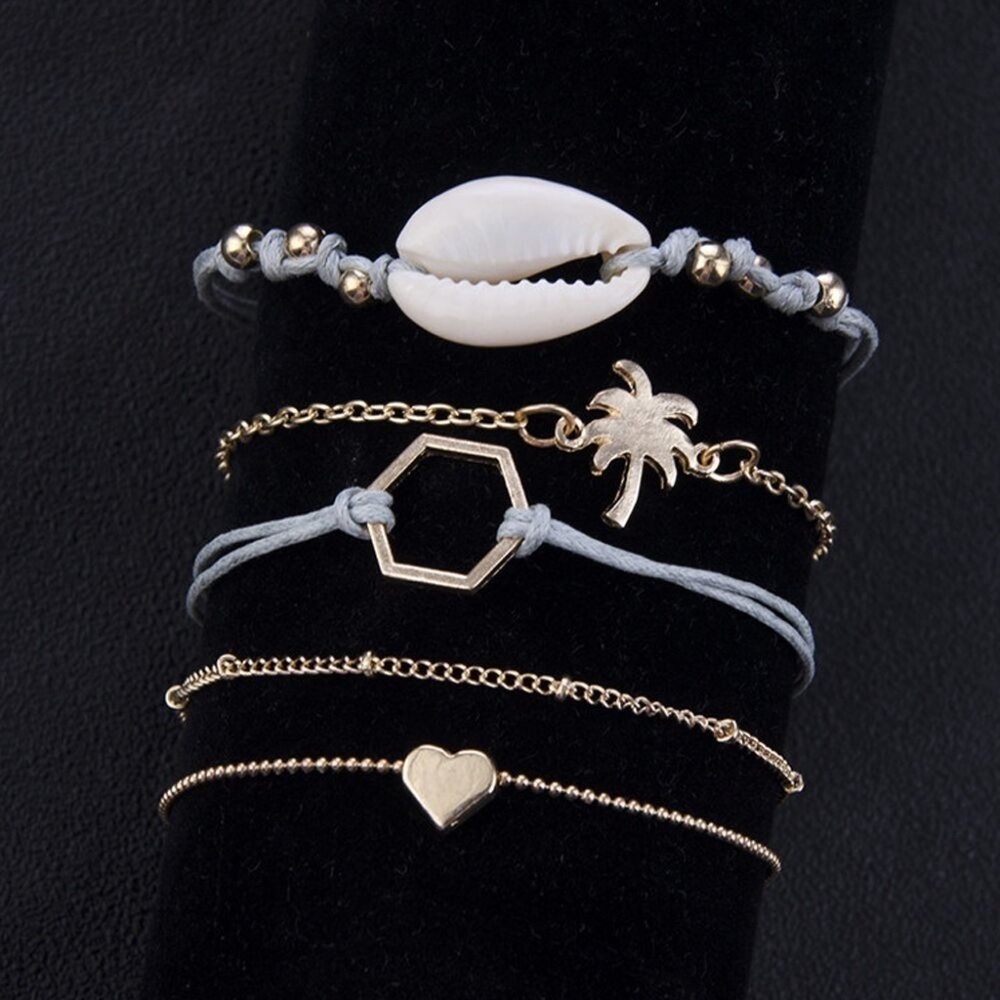 *KELBY* 5-Pc Gold Palm Tree x Blue Bracelet Set